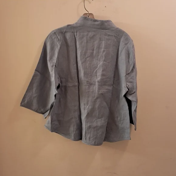 Lintico Top Women's Large L Blue Chambray Linen Fitted Office Career Coastal - Picture 10 of 13